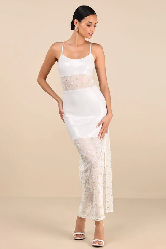 Malone White Sheer Sequin Embroidered Maxi Dress sold by Lulus product image thumbnail 2
