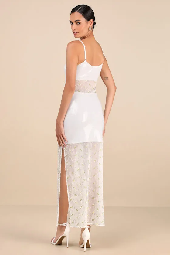 Malone White Sheer Sequin Embroidered Maxi Dress sold by Lulus product image thumbnail 3