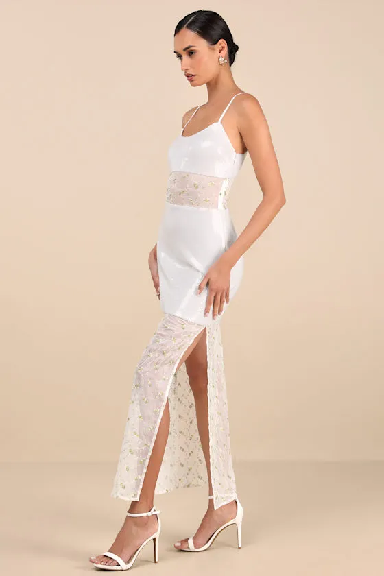 Malone White Sheer Sequin Embroidered Maxi Dress sold by Lulus product image thumbnail 4