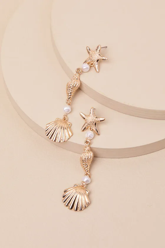 Gisela Gold Pearl Seashell Drop Earrings sold by Lulus
