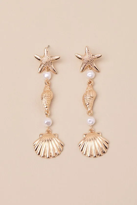 Gisela Gold Pearl Seashell Drop Earrings sold by Lulus product image thumbnail 2