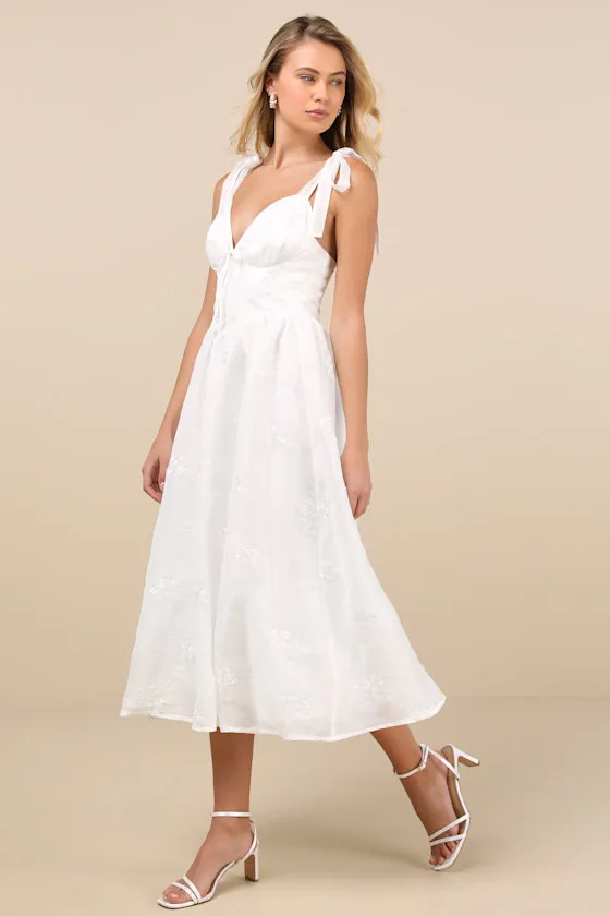 Aero White Embroidered Tie-Strap A-Line Midi Dress sold by Lulus product image thumbnail 3