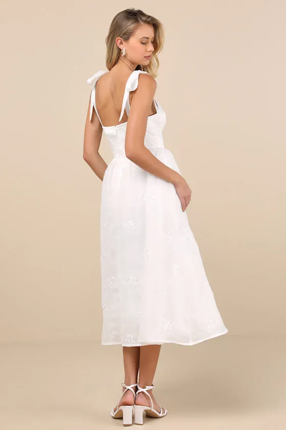 Aero White Embroidered Tie-Strap A-Line Midi Dress sold by Lulus product image thumbnail 4