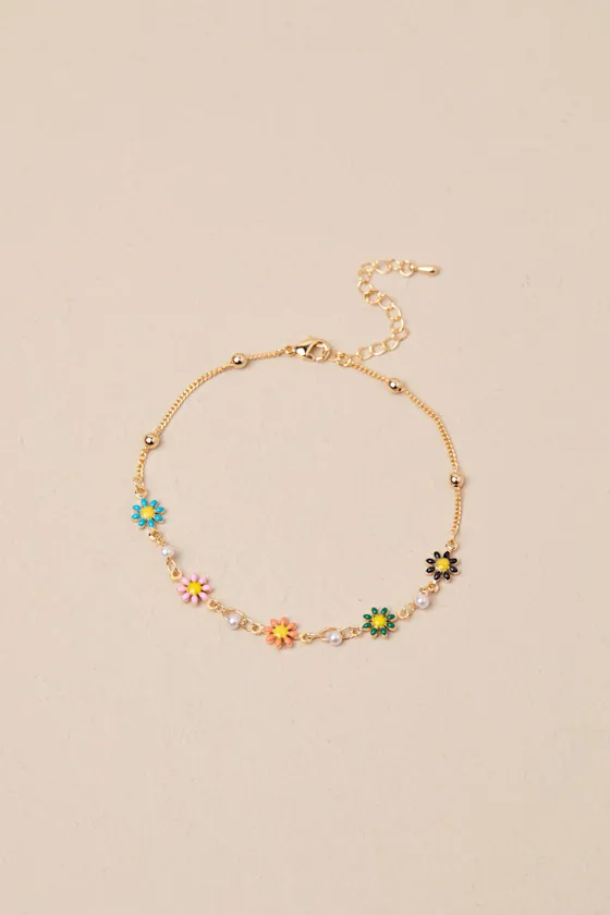 Simple and Sweet Gold Multi Flower Beaded Anklet sold by Lulus product image thumbnail 2