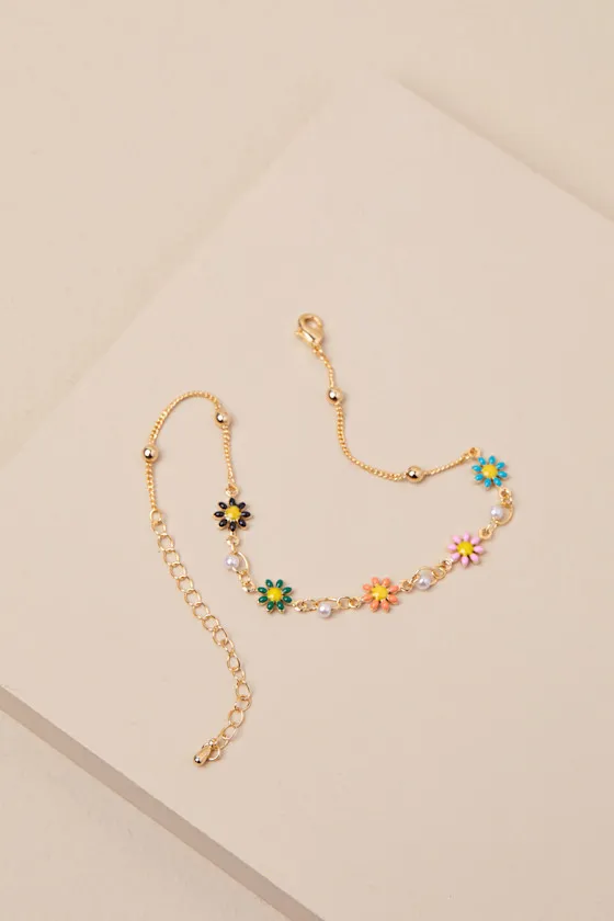 Simple and Sweet Gold Multi Flower Beaded Anklet sold by Lulus product image thumbnail 3