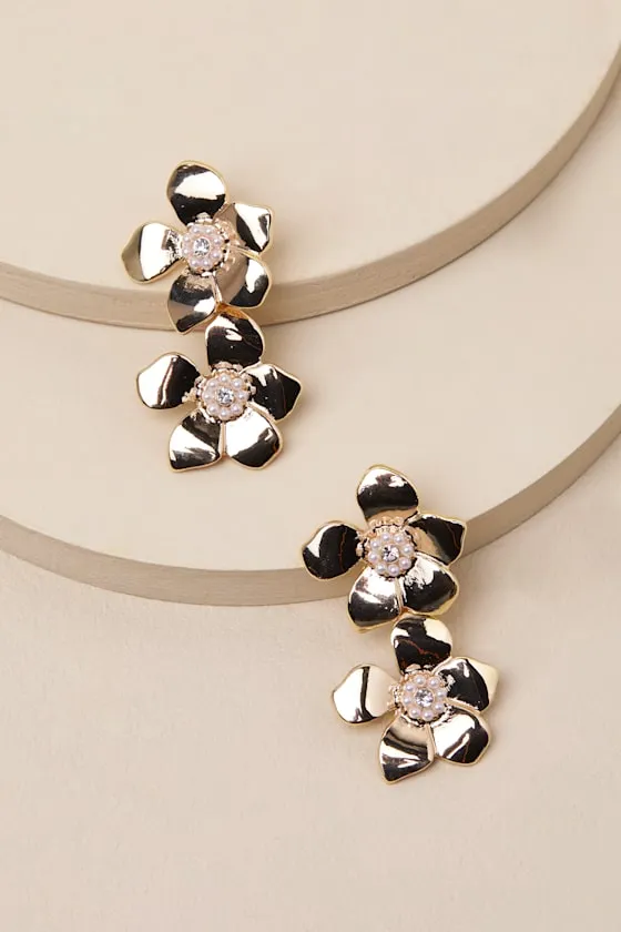 Alstra Gold Flower Statement Earrings sold by Lulus product image thumbnail 2