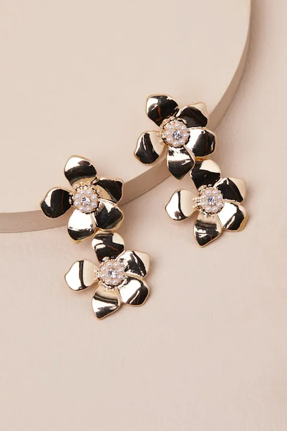 Alstra Gold Flower Statement Earrings sold by Lulus product image thumbnail 4