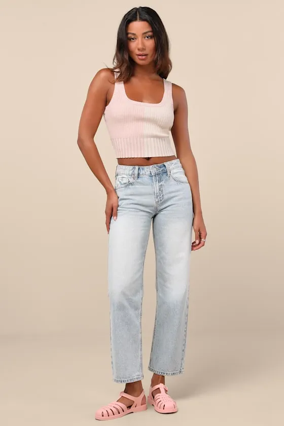 Teague Light Wash Mid-Rise Straight Leg Jeans sold by Lulus