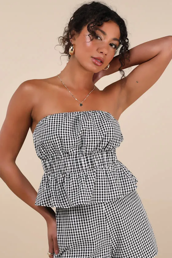 Daisley Black and White Gingham Peplum Top sold by Lulus