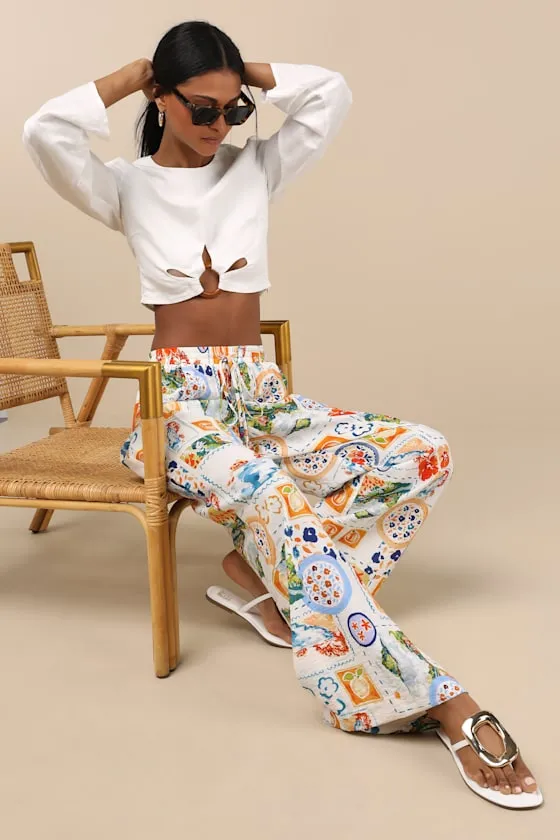 Eydis Ivory Multi Print Wide-Leg Drawstring Pants sold by Lulus product image thumbnail 2