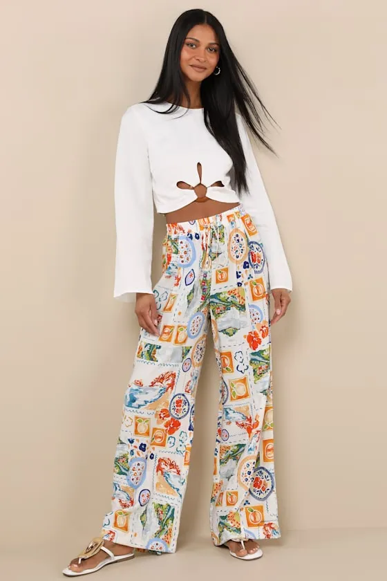 Eydis Ivory Multi Print Wide-Leg Drawstring Pants sold by Lulus product image thumbnail 3