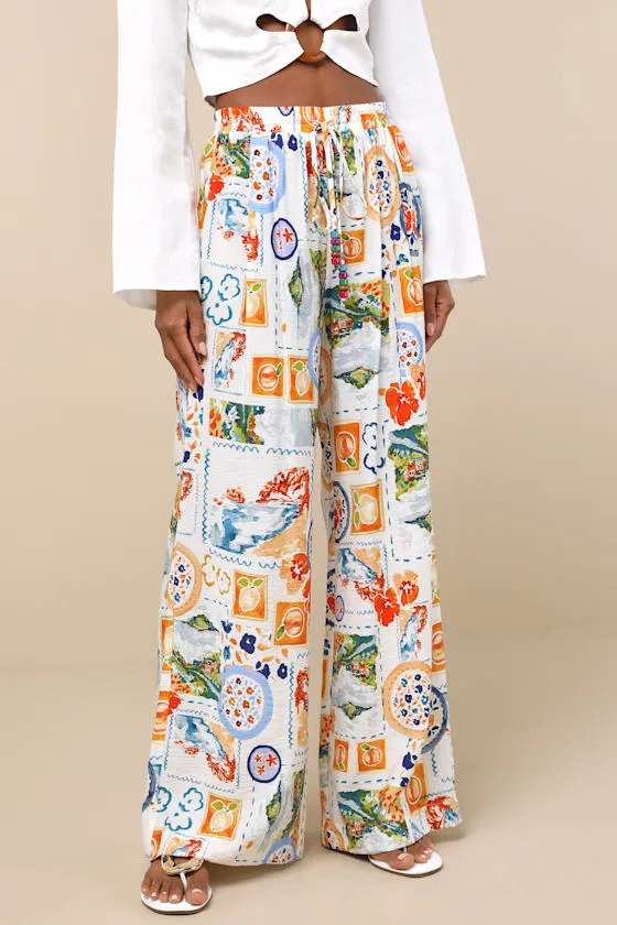 Eydis Ivory Multi Print Wide-Leg Drawstring Pants sold by Lulus product image thumbnail 4