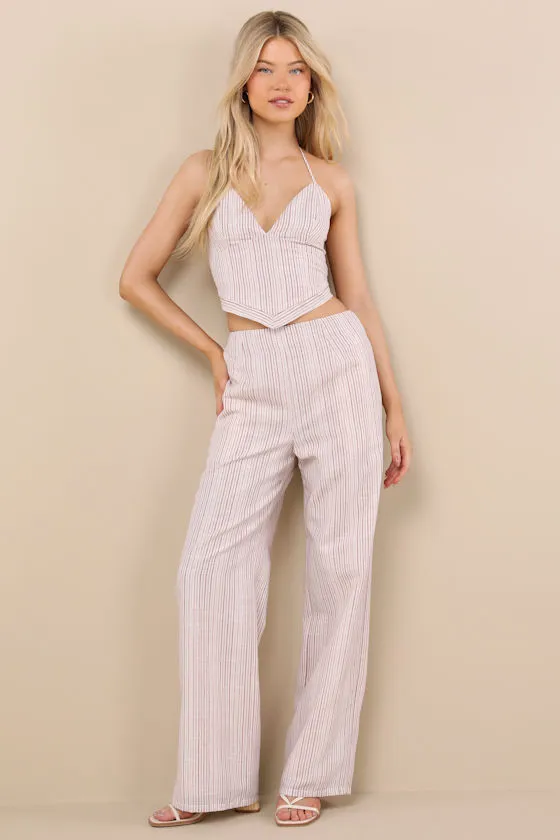 Anahita Cream and Red Striped Mid-Rise Straight Leg Pants sold by Lulus