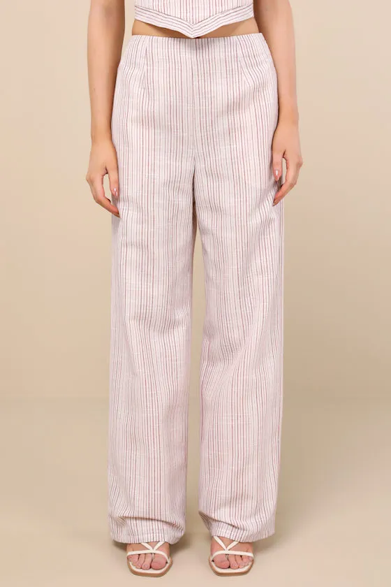 Anahita Cream and Red Striped Mid-Rise Straight Leg Pants sold by Lulus product image thumbnail 2