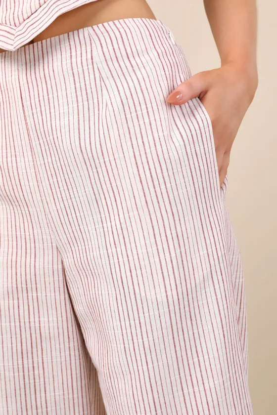 Anahita Cream and Red Striped Mid-Rise Straight Leg Pants sold by Lulus product image thumbnail 4