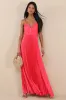 Dreaming in Color Coral V-Neck Pleated Satin Maxi Dress sold by Lulus