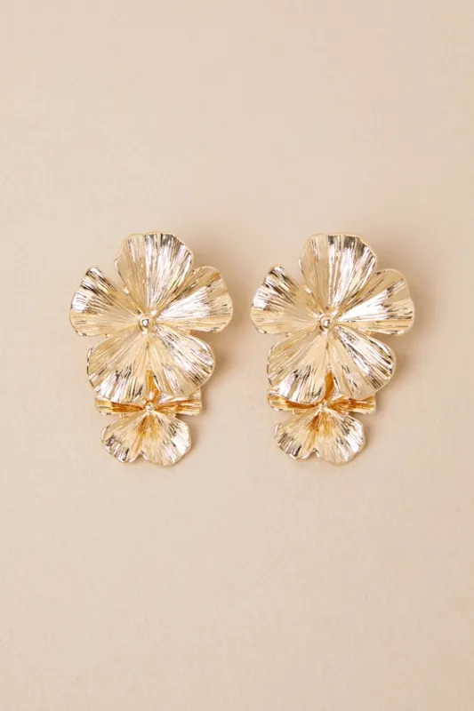 Aster Gold Flower Statement Earrings sold by Lulus