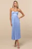 Irelyn Dusty Blue Satin Bustier Midi Dress sold by Lulus