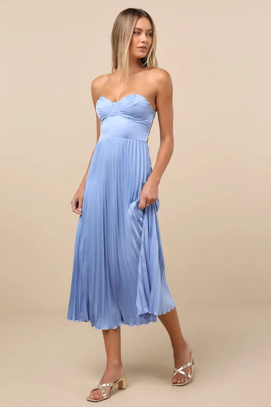 Irelyn Dusty Blue Satin Bustier Midi Dress sold by Lulus product image thumbnail 3