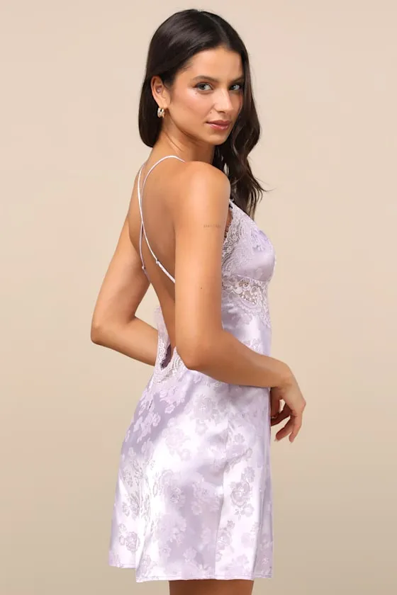 Aliona Lilac Satin Jacquard Lace Lingerie Slip sold by Lulus product image thumbnail 3