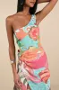Hilinai Blue Multi Tropical Print Wrap Midi Dress sold by Lulus