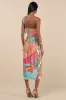 Hilinai Blue Multi Tropical Print Wrap Midi Dress sold by Lulus