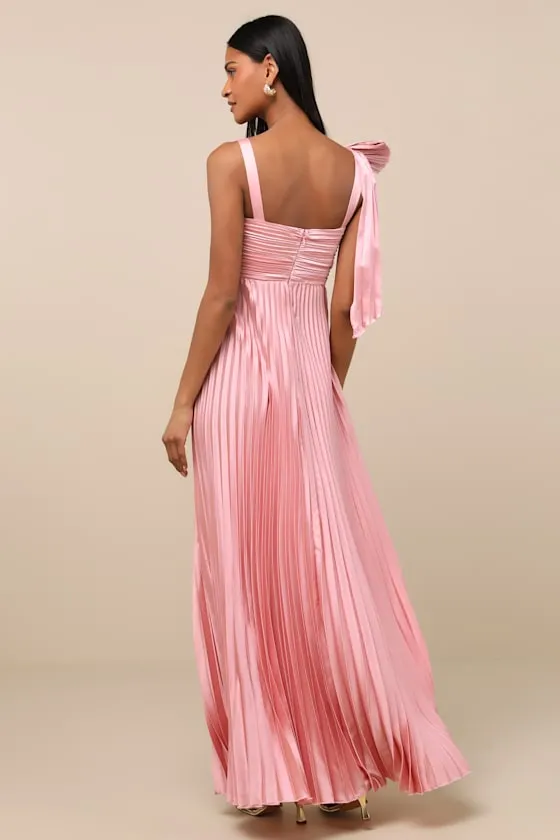 Gorgeous Purpose Pink Satin Pleated Sleeveless Bow Maxi Dress sold by Lulus product image thumbnail 3