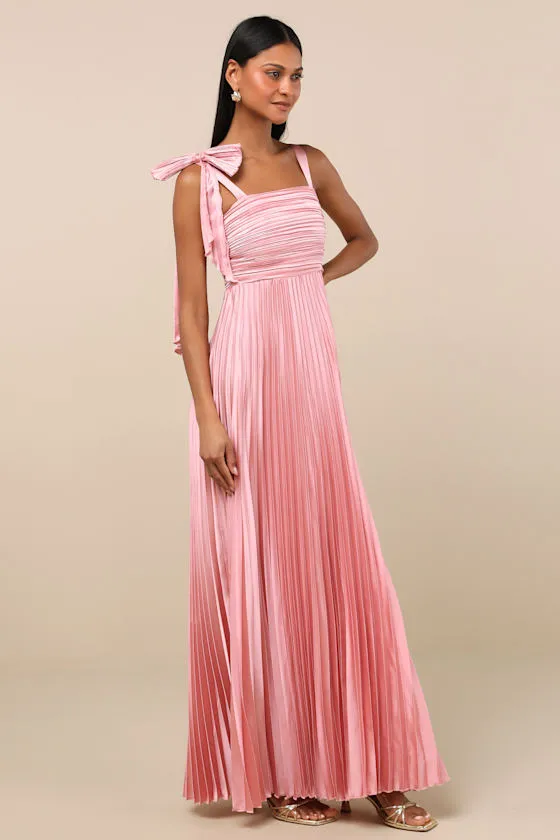 Gorgeous Purpose Pink Satin Pleated Sleeveless Bow Maxi Dress sold by Lulus product image thumbnail 4