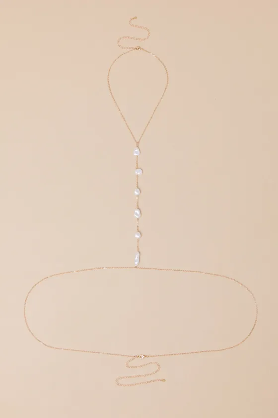 Delphia Gold Pearl Body Chain Harness sold by Lulus product image thumbnail 2