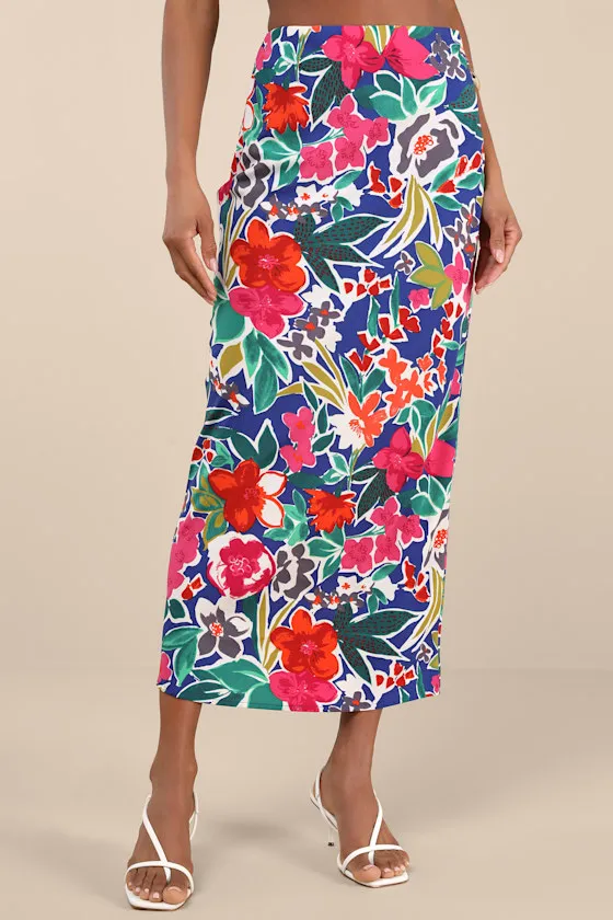 Sanaa Dark Blue Floral High-Rise Midi Skirt sold by Lulus product image thumbnail 2