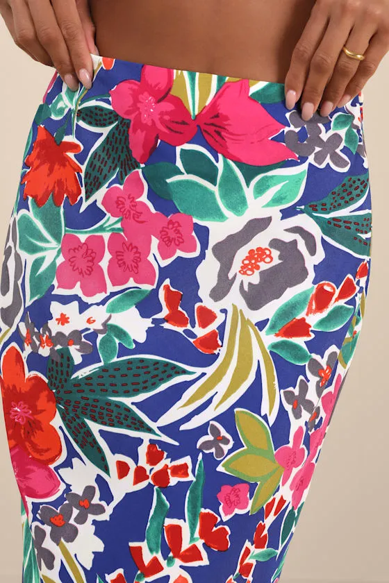 Sanaa Dark Blue Floral High-Rise Midi Skirt sold by Lulus product image thumbnail 4