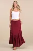 Bedelia Dark Red Tiered Drawstring Maxi Skirt sold by Lulus