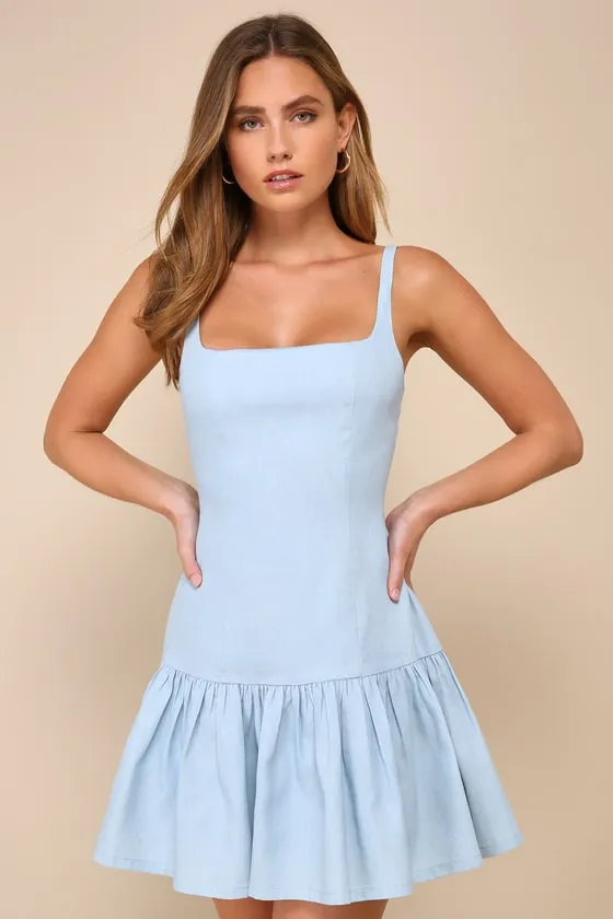 Adorable Concept Blue Lace-Up Backless Drop Waist Mini Dress sold by Lulus