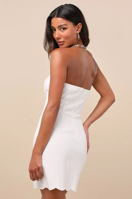 Ineth White Denim Strapless Embroidered Mini Dress sold by Lulus product image thumbnail 2