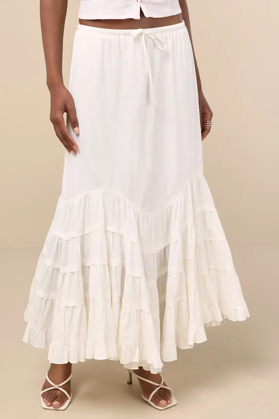Bedelia Ivory Tiered Drawstring Maxi Skirt sold by Lulus product image thumbnail 2