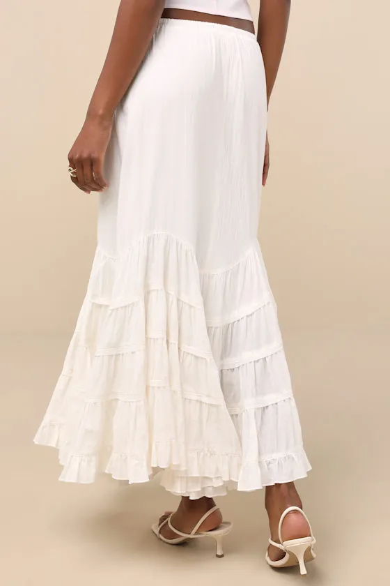 Bedelia Ivory Tiered Drawstring Maxi Skirt sold by Lulus product image thumbnail 3