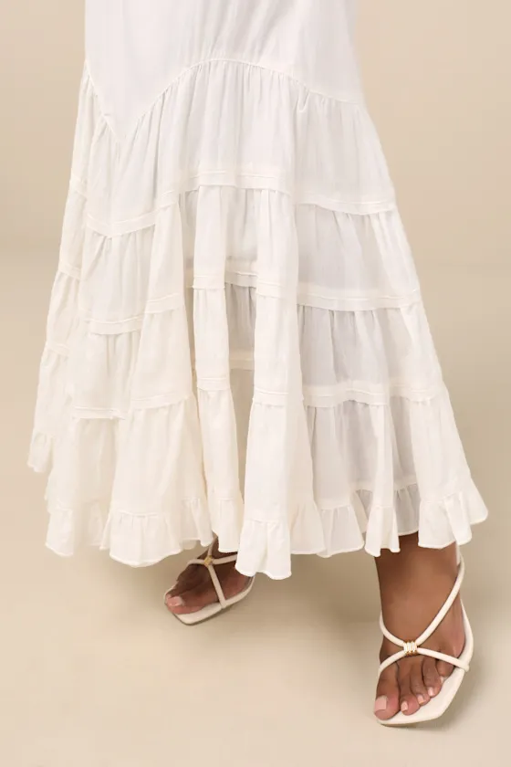 Bedelia Ivory Tiered Drawstring Maxi Skirt sold by Lulus product image thumbnail 4