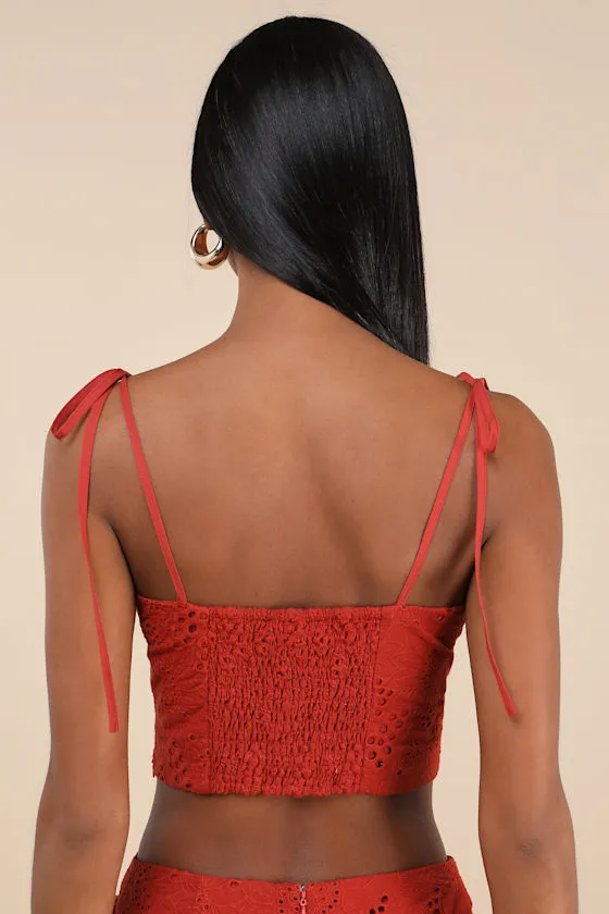 Kamilla Rust Red Eyelet Embroidered Tie-Strap Tank Top sold by Lulus product image thumbnail 2
