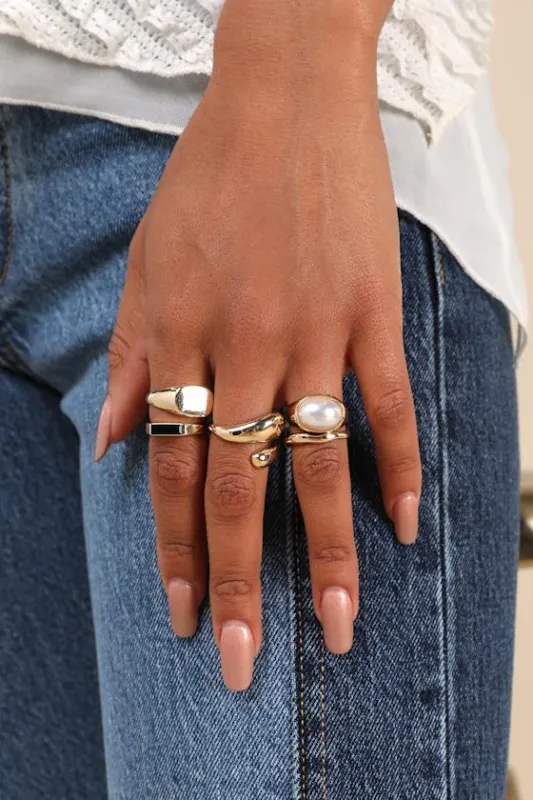 Kensley Gold Six-Piece Statement Ring Set sold by Lulus