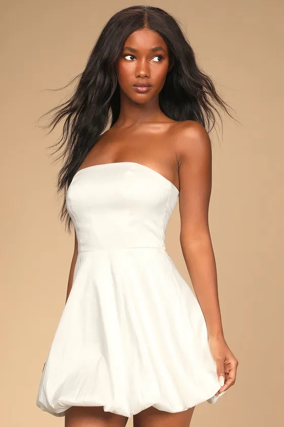 Own the Spotlight White Strapless Bubble-Hem Mini Dress sold by Lulus product image thumbnail 2