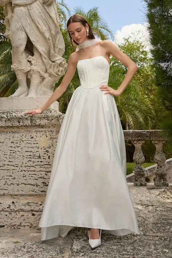 Angelica White Satin Strapless Three-Piece Maxi Dress sold by Lulus