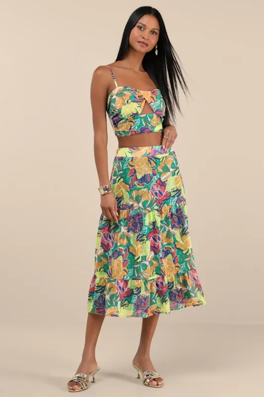 Floating Through Flowers Teal Floral Two-Piece Midi Dress made by Lulus