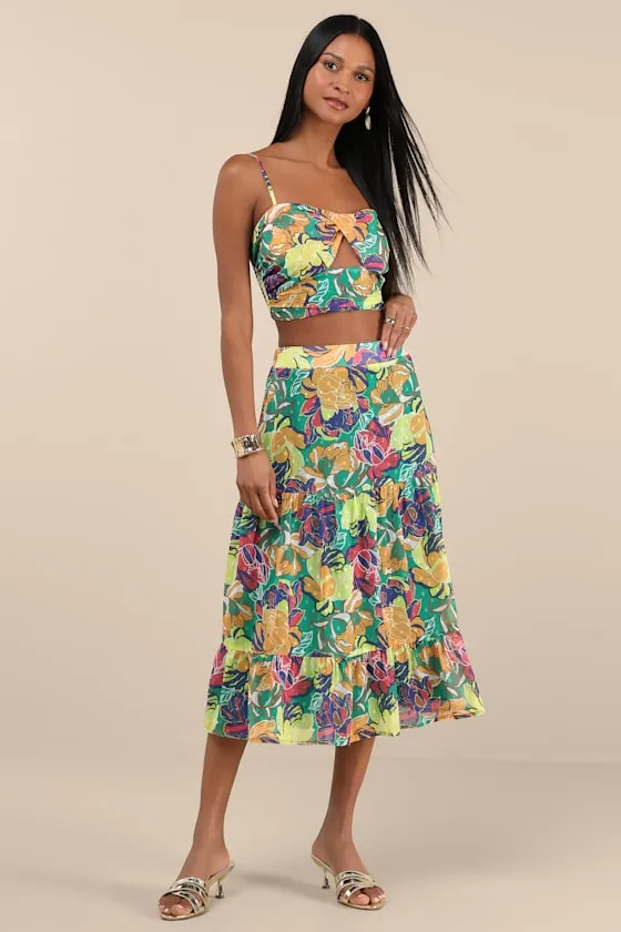 Floating Through Flowers Teal Floral Two-Piece Midi Dress sold by Lulus