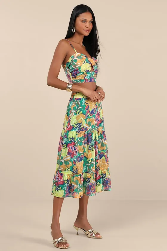 Floating Through Flowers Teal Floral Two-Piece Midi Dress sold by Lulus product image thumbnail 2