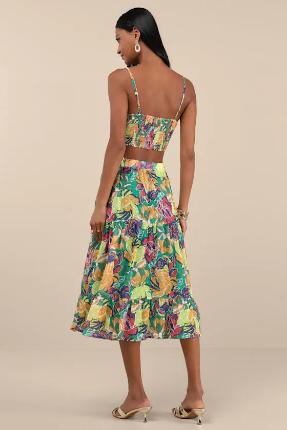 Floating Through Flowers Teal Floral Two-Piece Midi Dress sold by Lulus product image thumbnail 3