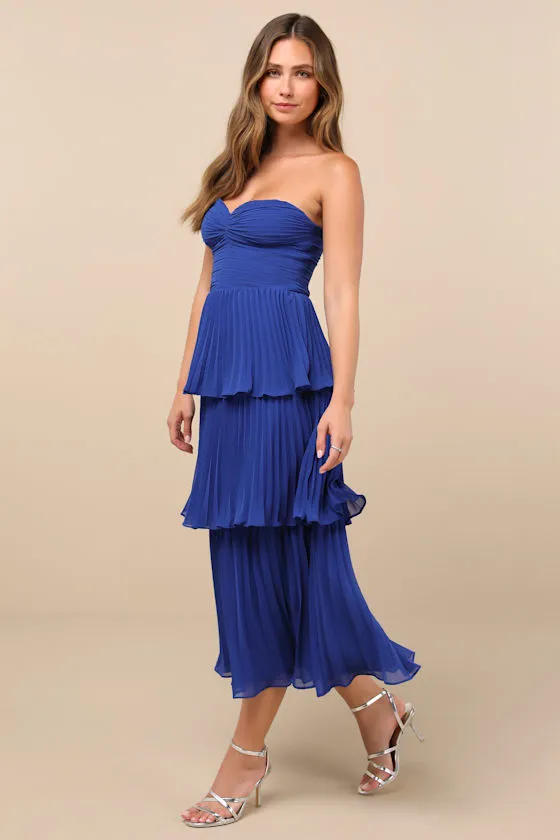 Seriously Sensational Cobalt Blue Strapless Tiered Midi Dress sold by Lulus product image thumbnail 3