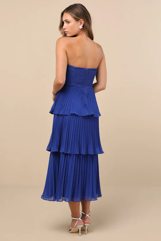Seriously Sensational Cobalt Blue Strapless Tiered Midi Dress sold by Lulus product image thumbnail 4