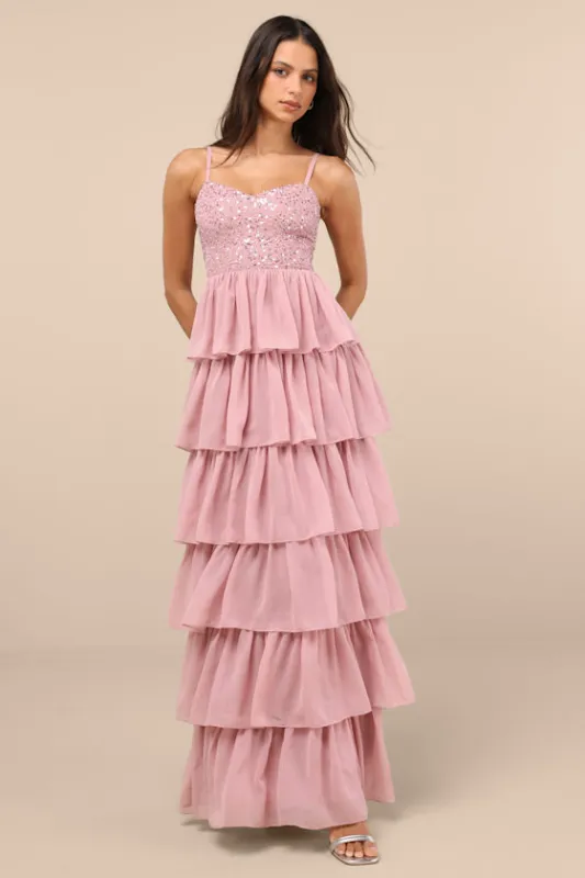 Galina Mauve Sequin Tiered Maxi Dress made by Lulus