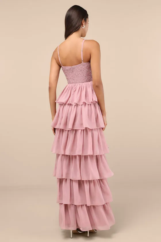 Galina Mauve Sequin Tiered Maxi Dress sold by Lulus product image thumbnail 2