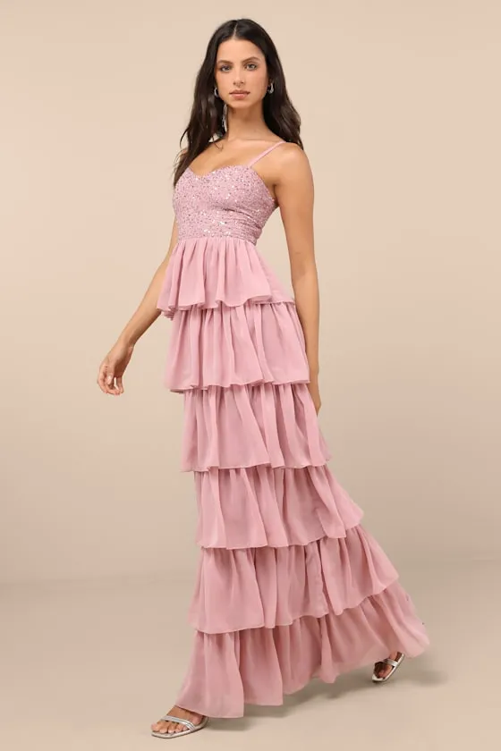 Galina Mauve Sequin Tiered Maxi Dress sold by Lulus product image thumbnail 3